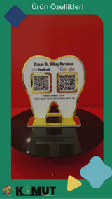 Diş Hekimlerine Özel Tasarım Gold Detaylı Diş Formunda Masaüstü QR Stand