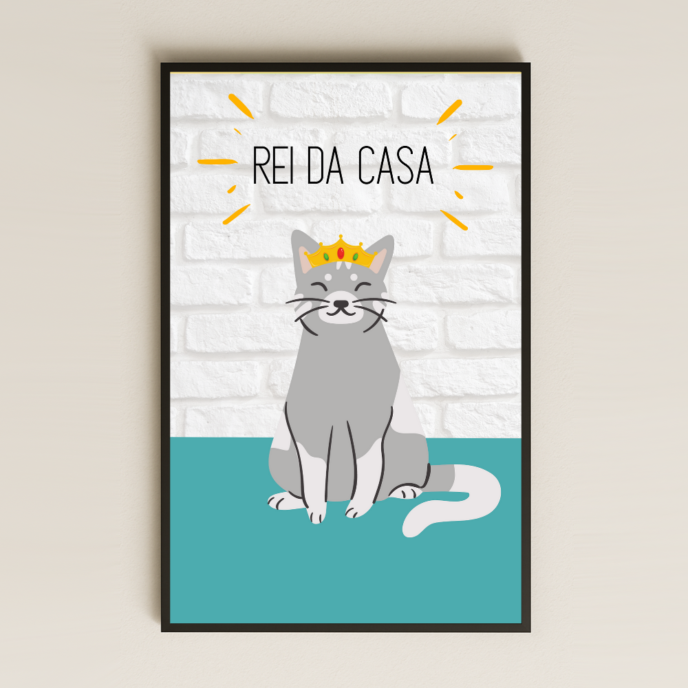 Rei Da Casa Yazılı Taçlı Kedi İllüstrasyon Pleksi Tablo