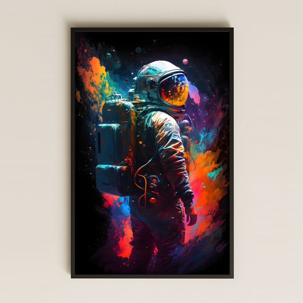 Renk Patlamaları İçinde Astronot Temalı Pleksi Tablo - Kozmik Sanat Dekoru