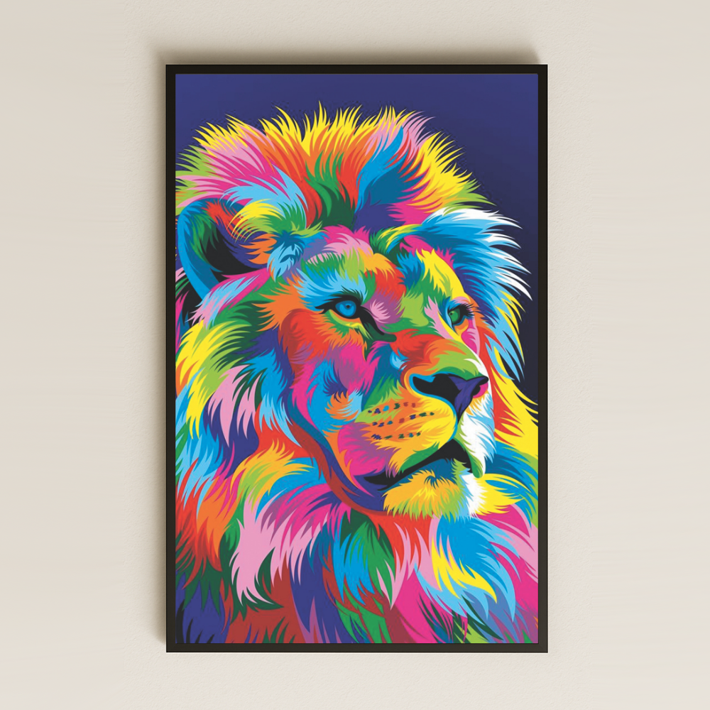 Renkli Aslan Portresi Pop-Art Şeffaf Pleksi Tablo