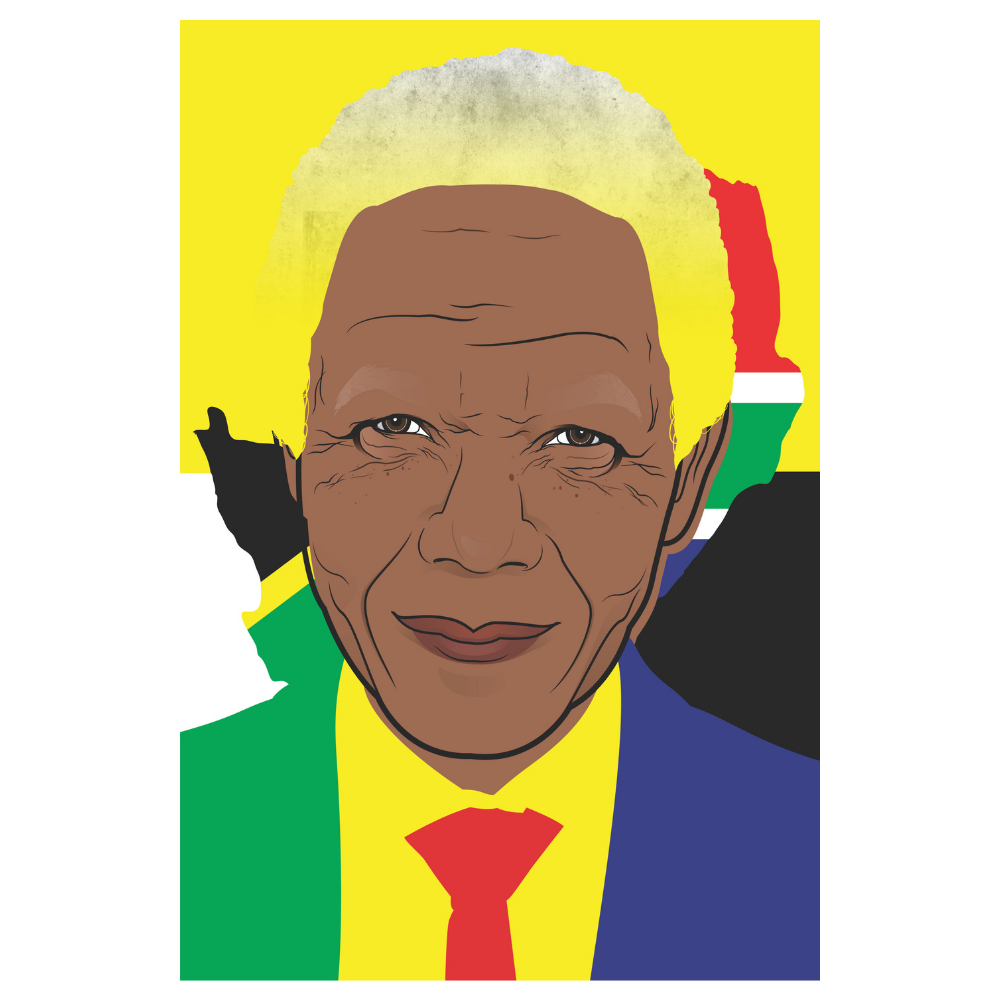 Renkli Nelson Mandela Portresi Retro Ahşap Tablo