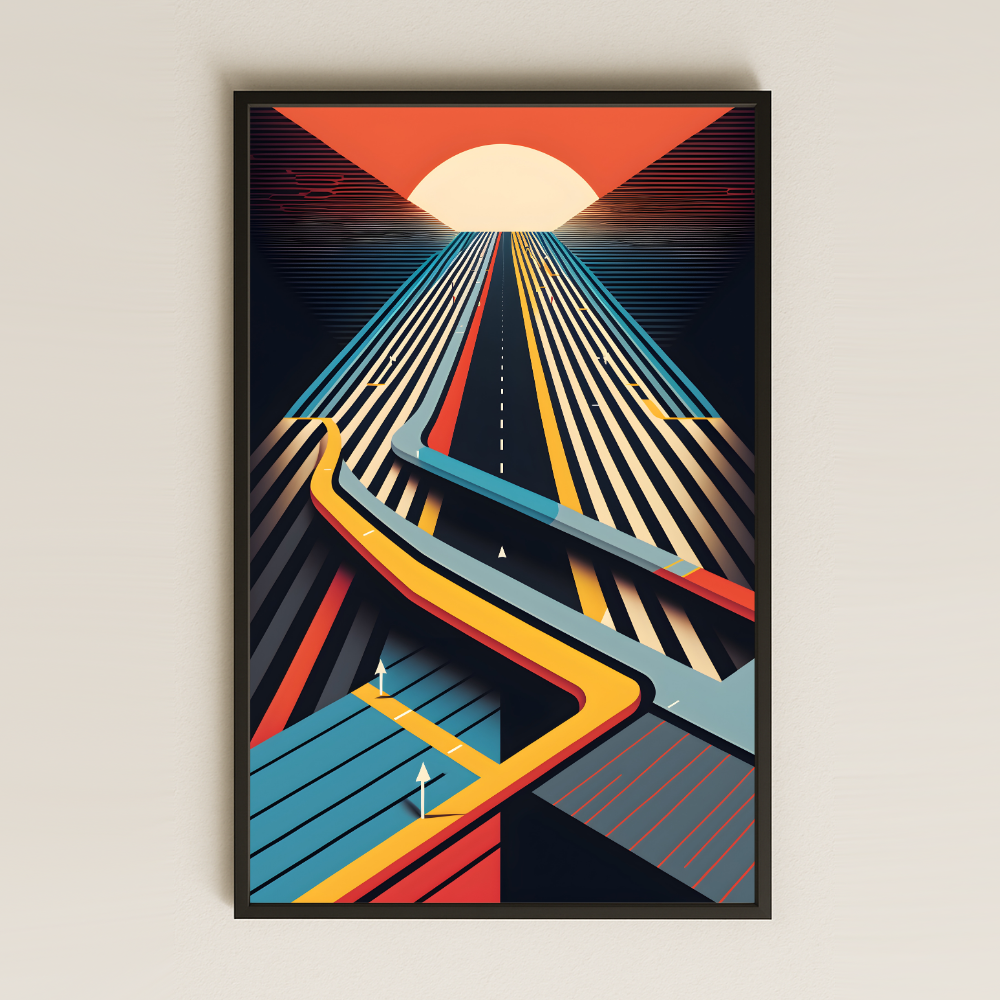 Retro Geometrik Yol Temalı Şeffaf Pleksi Tablo