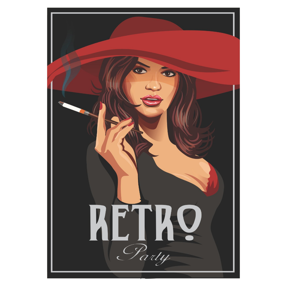Retro Kadın Temalı Ahşap Poster | Vintage Parti Stil Duvar Tablosu