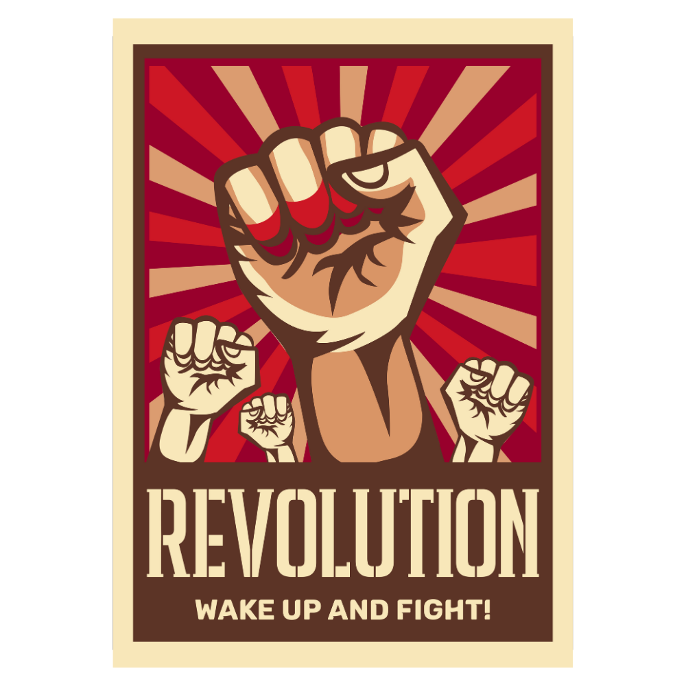 Revolution Yumruk Temalı Retro Ahşap Poster | Wake Up and Fight!