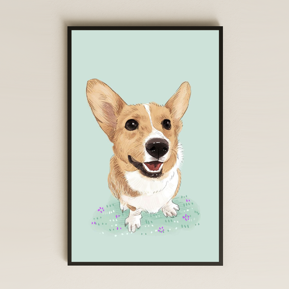 Sevimli Corgi İllüstrasyonu Dijital Sanat Pleksi Tablo