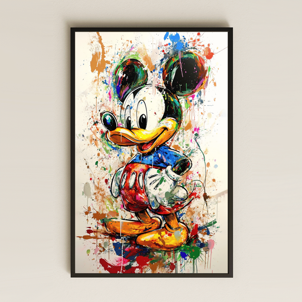 Soyut Renk Patlamalı Mickey Tasarımlı Şeffaf Pleksi Tablo