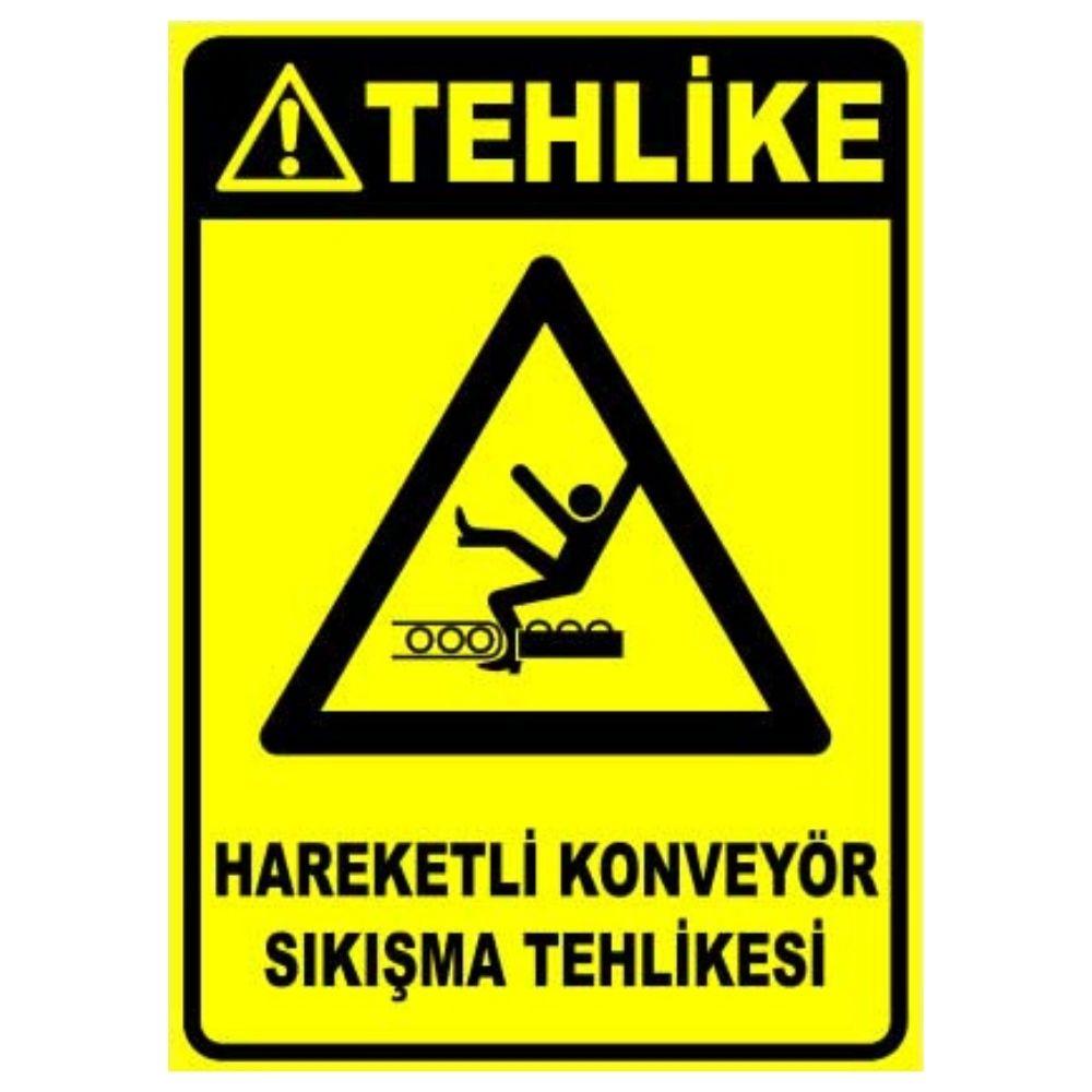 Tehlike Uyarı Levhası Hareketli Konveyör Sıkışma Tehlikesi