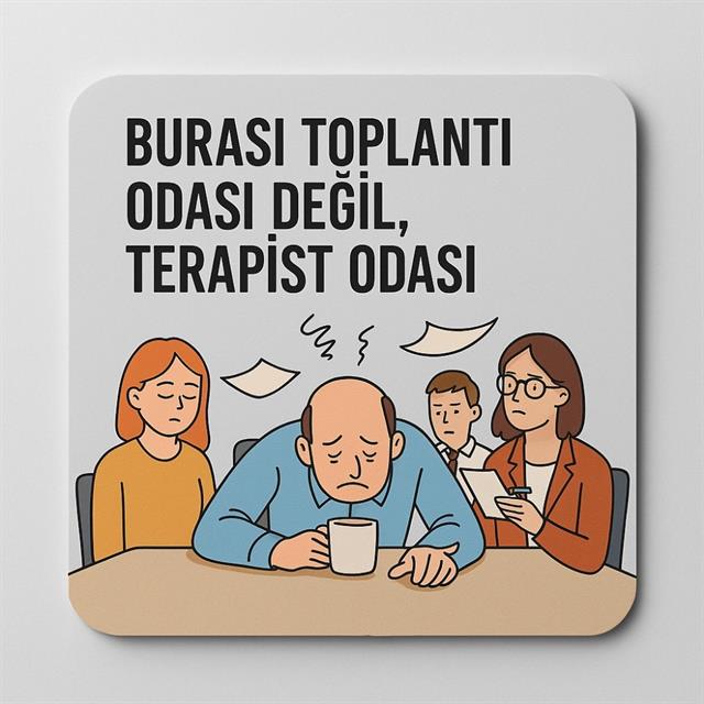 “Burası Toplantı Odası Değil, Terapist Odası” Yazılı Ahşap Bardak Altlığı