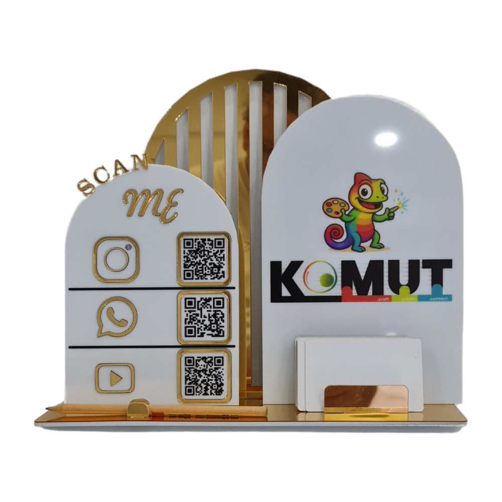 Üçlü QR Kod Masaüstü Sosyal Medya Pano – 30X25 Cm