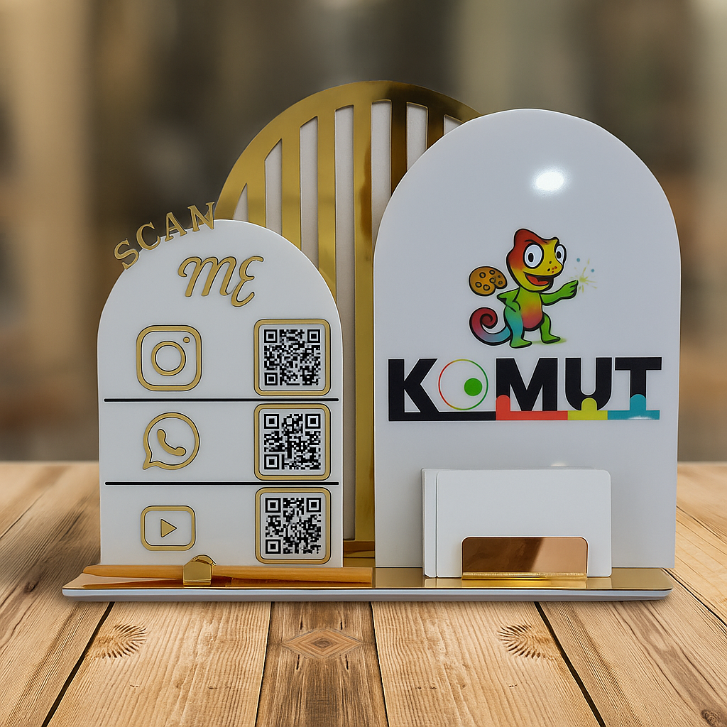Üçlü QR Kod Masaüstü Sosyal Medya Pano – 30X25 Cm