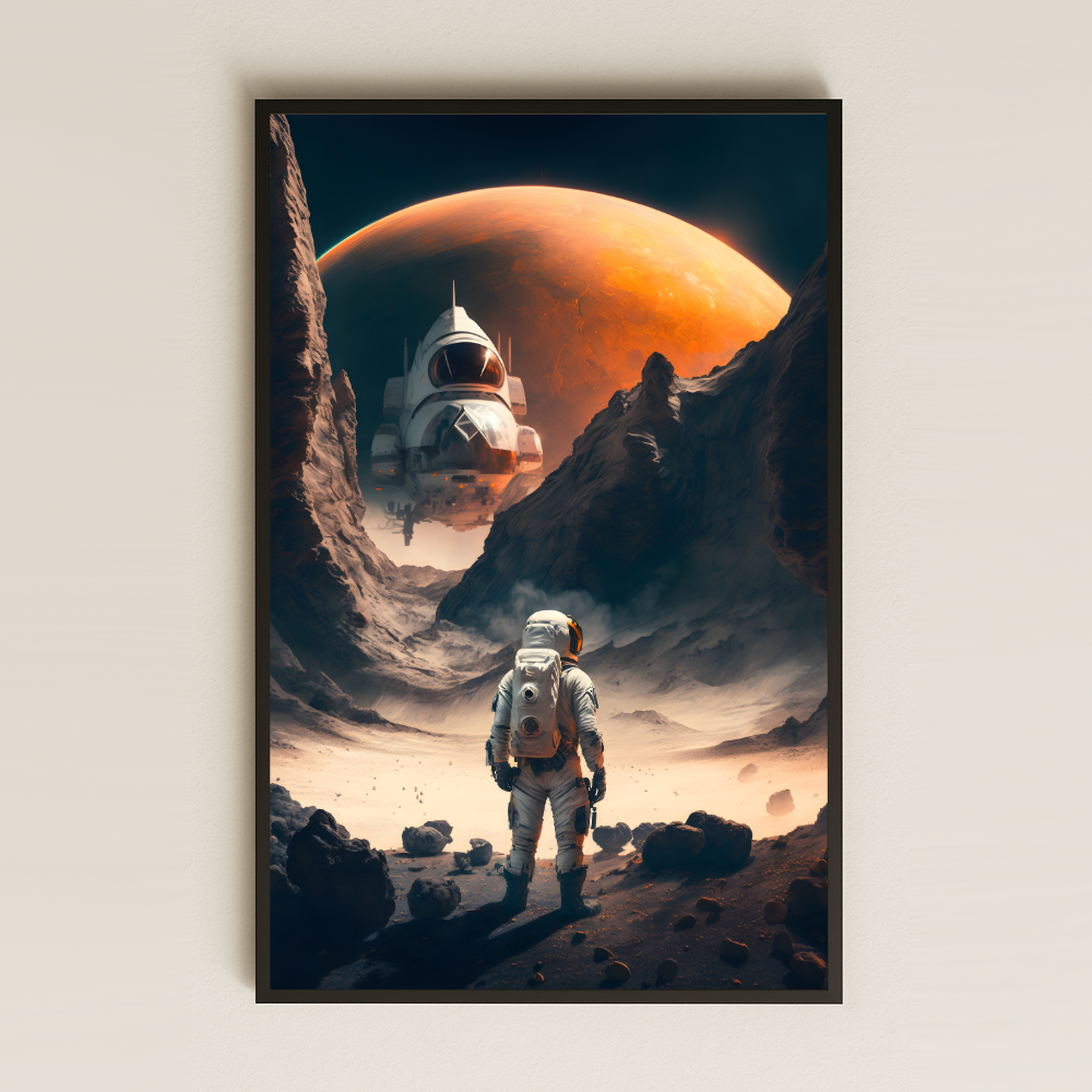 Uzay Gemisi ve Mars Manzaralı Astronot Pleksi Tablo - Bilimkurgu Duvar Dekoru