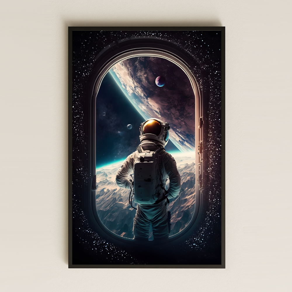 Uzay Penceresinden Bakan Astronot Temalı Pleksi Tablo - Derin Kozmik Manzara