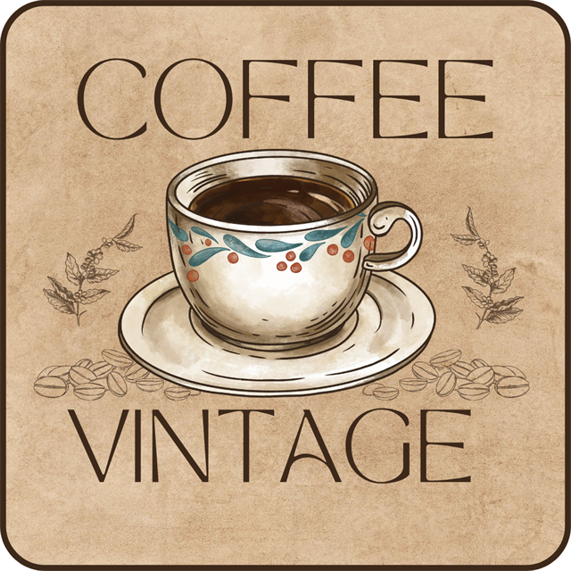 Vintage Kahve Temalı 6'lı Ahşap Bardak Altlığı
