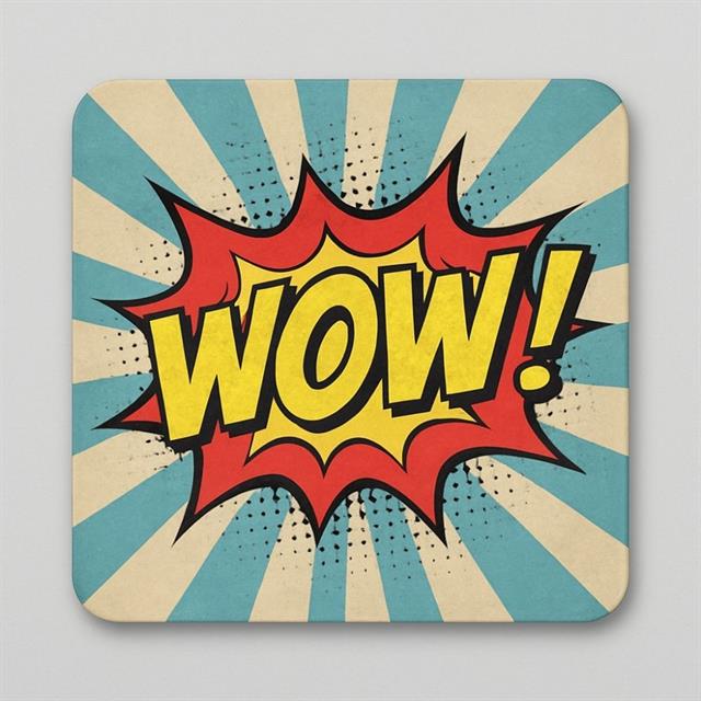 “WOW!” Yazılı Çizgi Roman Tarzı Ahşap Bardak Altlığı