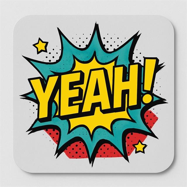 “YEAH!” Yazılı Renkli Patlama Temalı Ahşap Bardak Altlığı