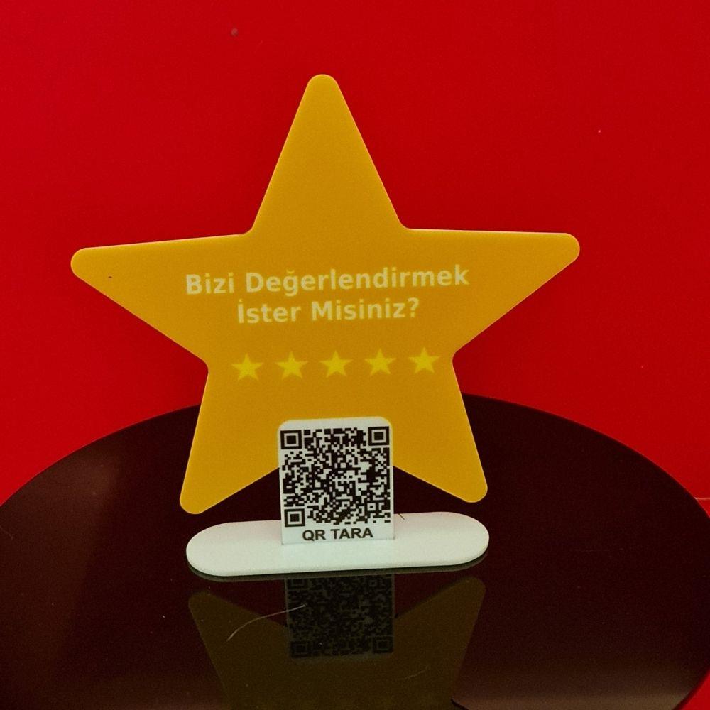 Yıldız Formlu Google Yorum QR Standı - Pleksi Değerlendirme Panosu