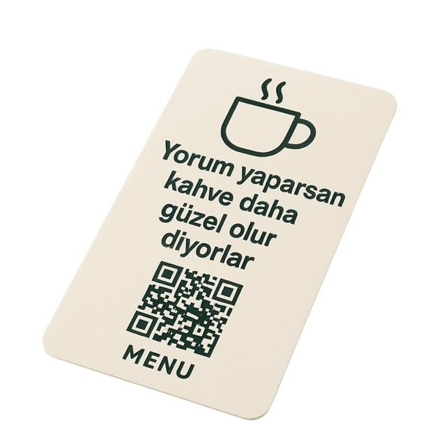 Yorumlu QR Menü Kartı - Kahve Sloganlı Pleksi Kart